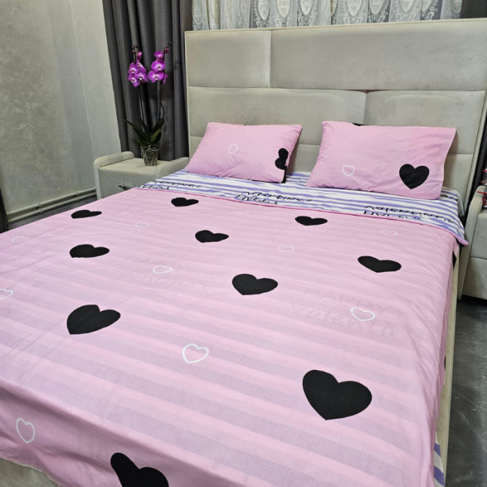 Комплект постільної білизни з бязі голд люкс Happy Valentine's (євро)