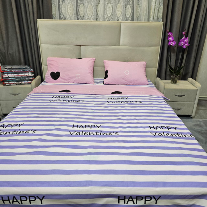 Комплект постільної білизни з бязі голд люкс Happy Valentine's (євро)