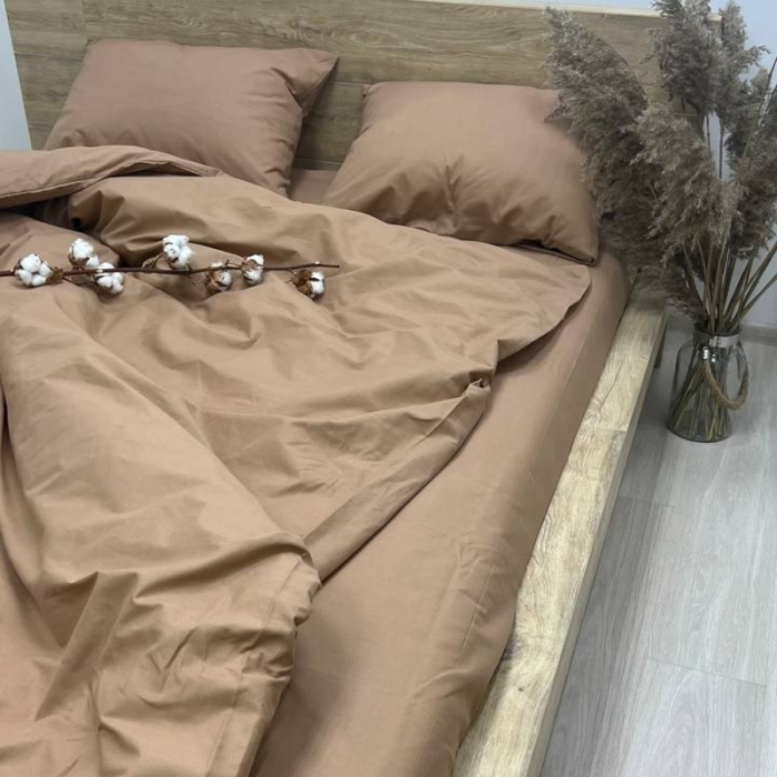 Комплект постільної білизни з бязі голд люкс Однотон Бежеві та Коричневі (двоспальний)