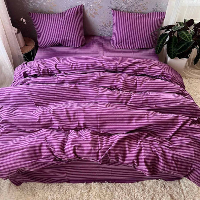 Комплект постільної білизни з бязі голд люкс Рожева Смужка (євро)