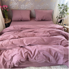 Комплект постільної білизни з бязі голд люкс Рожева Смужка (сімейний)