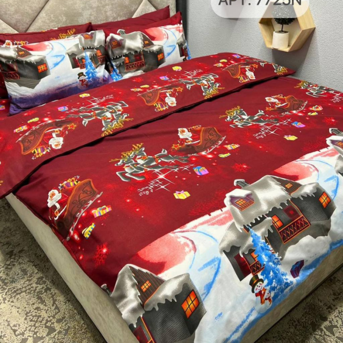 Комплект постільної білизни з бязі голд люкс Новорічна Ніч (євро)